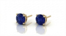 Petite 4 ct Rose Gold Plated Round Lab-Created Blue Sapphire 4 Prong Studs picture