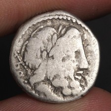 Jupiter King of the Gods Denarius 87BC Ancient Roman Republic Silver Coin Dossen picture