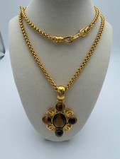 Authentic Rare Chanel Vintage Tigers Eye Gripoix CC Logo Necklace Gold Plated picture