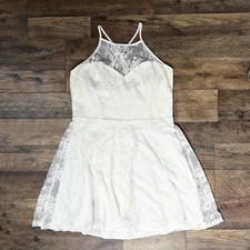 Lulus Women’s L. White Floral Lace Short Strappy A-Line Zip-up Dress picture