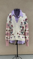 Susan Duckworth Custom Hand Knit Floral Cotton Sweater Sz Med- Work Of Art picture