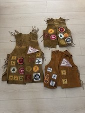 Vintage Suede YMCA Y Indian Guides Vests Chule Nation Pinewood Derby Eagle Bear picture