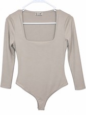 Free People Truth Or Square Bodysuit Size M Long Sleeve  Square Neck Taupe picture