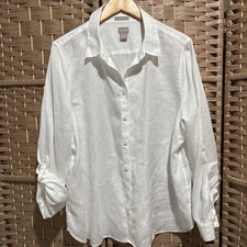 Chicos No Iron Linen Shirt Size 3.5 White Button Front Tunic Top Plus Size 18 picture