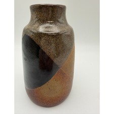 Vintage Studio Art Pottery Vase Brown Earth Tone Drip Glaze Stoneware MCM 5.5