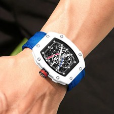 Ultra Thin Quartz Watch Men's Tonneau Luminous Waterproof Nylon Strap 22cm picture