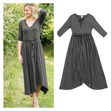 Matilda Jane Womens Go West Dress Size Medium Midi Gray Stretch Boho Cottagegoth picture