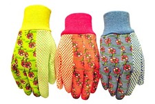 Women's Garden Gloves 3-Pair, Soft Cotton Jersey, PVC Dot Grip, Green/Red/Blue picture