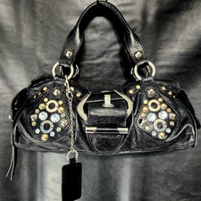  GUESS Y2K Handbag Black Studs Rhinestones McBling Moto Punk Satchel picture