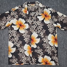 Vintage Kennington Hawaiian Shirt XL Hibiscus Floral Gray Orange Aloha Barkcloth picture