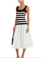 AQUA Bloomingdale's Stripe Mixed Media Midi Dress NWT Sz. Small Blk & Wht picture