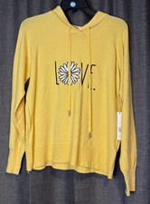 NWT Rae Dunn Brand Yellow Love Hoodie Sweater Daisy Women Size Medium picture