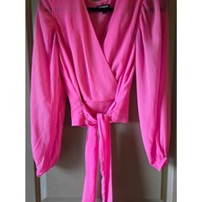 Express Hot Pink Wrap Tie-Front Blouse picture