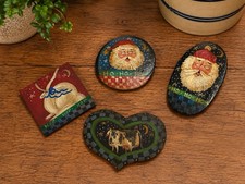 Bundle Of 4 Primitive Folk Art Pin Backs By S. Rogers.  Very Collectible. picture