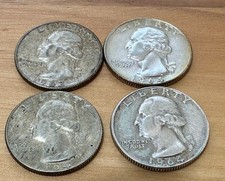 Silver Washington Quarters 90% Silver Quarter 4 coins 1964 - 1963 picture