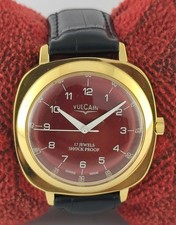 Vintage Vulcain Hand-Winding Red Dial GP Case Men Wristwatch Leather Band picture