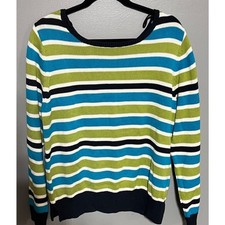 Bianca Nygard Knit Sweater Large Striped Blue Green Black Long Sleeve picture
