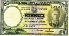 SOUTHERN RHODESIA  1947 ONE POUND P10c KING GEORGE V1 RARE  *(VF) picture