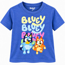 Bluey Bluey & Bingo Graphic Print Logo Blue Short Sleeve Crew Neck Tee 3T picture
