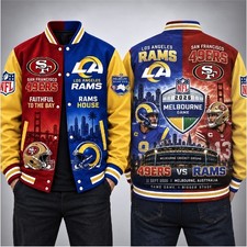 San Francisco 49ers VS Los Angeles Rams 2026 Melbourne Game Baseball Jacket picture