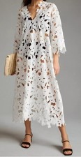 New ANTHROPOLOGIE White Floral Eyelet Caftan Kaftan Swimsuit Cover-up M Medium picture