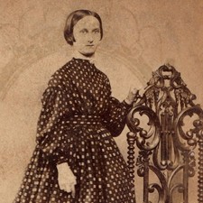 c1860s CDV Photo Woman Polka Dot Hoop Skirt Dress Civil War 2c Tax Revenue Stamp picture