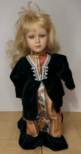 Vintage 16 in Porcelain Doll Green Velvet Jacket Harvest Fruit Dress Blonde Hair picture