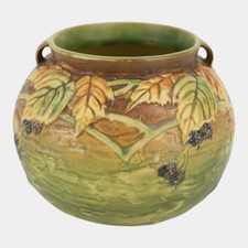 Roseville Blackberry 1932 Vintage Art Pottery Green Bulbous Ceramic Vase 574-6 picture