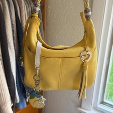 Vintage Brighton Barbados Yellow Leather Bag Braided Strap Lemon Keychain Purse picture