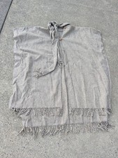 Vintage 70s Ivory Brown Houndstooth Poncho Wool Hippie Sweater OS Fringe M83 picture