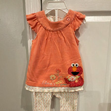 NWOT Vintage Sesame Street Elmo's World Girls 6-9M 2pc Set Babies R Us Deadstock picture