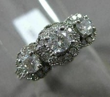 ESTATE 1.25CT DIAMOND 14KT WHITE GOLD 3 STONE FILIGREE MILGRAIN FRIENDSHIP RING picture