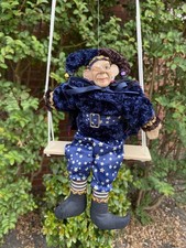 Vintage Hand Painted Wall Hanging Swing Clown Marionette Puppet Doll Folk Art picture