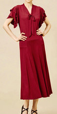 Women BABEYOND Flapper 1920s Dark Red Tie Front Flutter Sleeve Midi Dress M picture