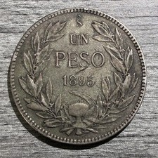 Chile 1 Peso 1895 Silver Coin Condor Toned Circulated picture