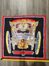 Hermes Grand Carrosse Pour Un Ambassadeur 90cm Silk Scarf Black Red Lise Coutin picture