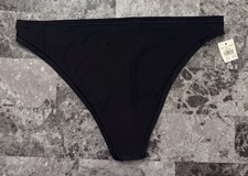 NWT AERIE AMERICAN EAGLE L BLACK SMOOTH THIN STRETCH NO SHOW RARE THONG PANTIES picture