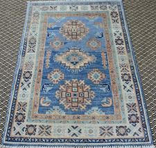 Geometric Kazak Rug Traditional Wool Art Rich Colors, Cultural Heritage 2'6x4 ft picture