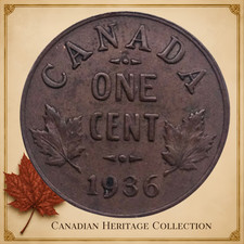 1936 Canada 1 Cent King George V Final Year Bronze Penny Canadian Coin KM#28 picture