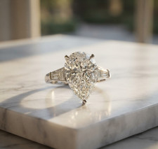 14K White Gold 3.20CT Pear Lab-Created Diamond Baguette Women's Engagement Ring picture
