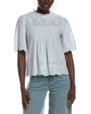 Madewell Embroidered Pintuck High Neck Top Women's Blue M picture