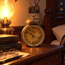 Antique c.1900 American Alarm Clock, W.H. Safford Jr. Nickel Case & Bell picture