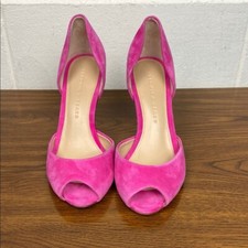 Veronica Beard Gadot Fuschia Suede Leather Peep-Toe Heels Size 6M Barbie Pink picture
