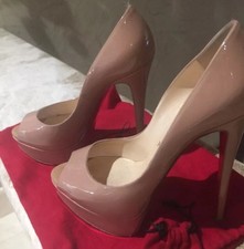 CHRISTIAN LOUBOUTIN 100% AUTHENTIC BEIGE PATENT LEATHER LADY PEEP TOE PUMP SHOES picture