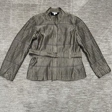 Vintage St. John Sport Jacket Womens Large Metallic Gray Textured Belted Pockets picture