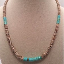 Vintage southwestern turquoise shell heishi necklace blue brown Tribal Bo Ho picture