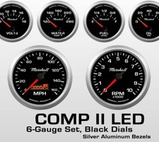 Marshall 6 Gauge Set Sport Comp 2 LED Electric Speedo Black Dial & Silver Bezel picture