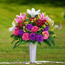 2 Sets Artificial Cemetery Flowers for Grave, Realistic Grave Flowers Memorial F picture