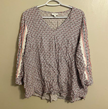 J. Jill Women’s White Red Black Floral V-Neck Button Tunic 3/4 Sleeve XL picture