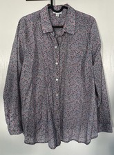 J. Jill Women’s Petite M Floral Collared Button-Up Long Sleeve Shirt Blue picture
